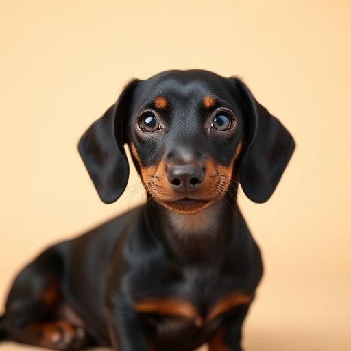 Studio portrait of a black dachshund