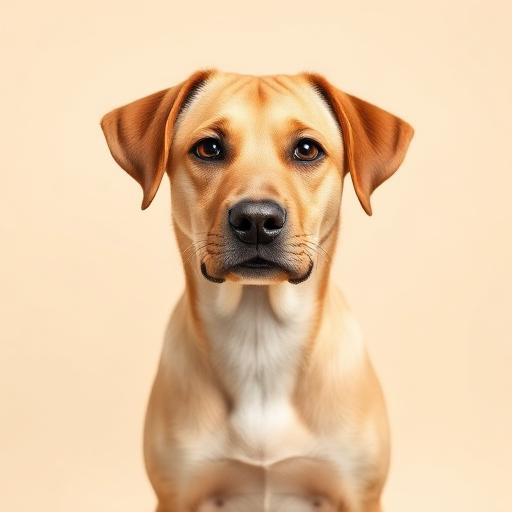 Studio portrait of a tan labrador mix