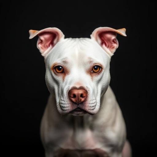 Studio portrait of a white bulldog mix